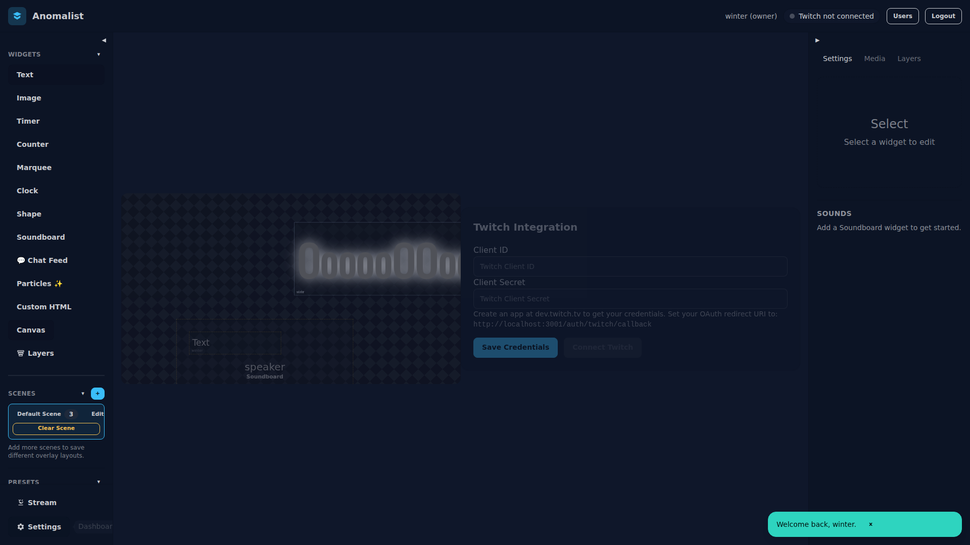 Twitch settings panel